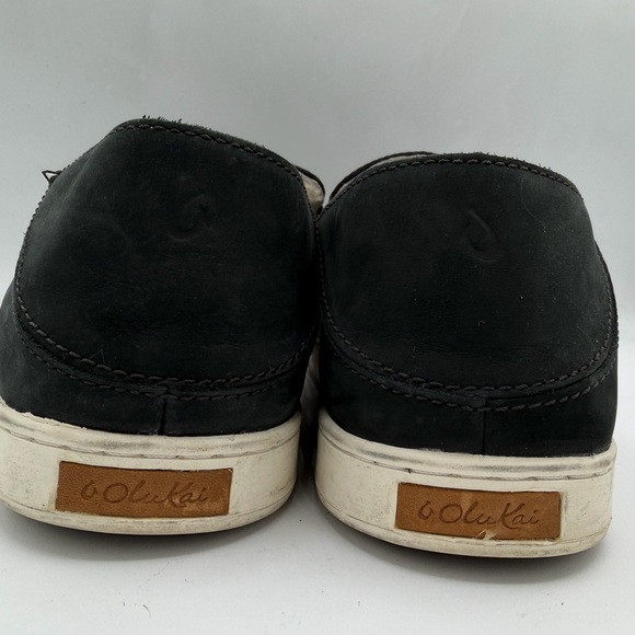 Olukai Pehuea Hulu Grey Leather Shearling Slip On Sneakers Womens 9 Warm Cozy - Picture 3 of 7